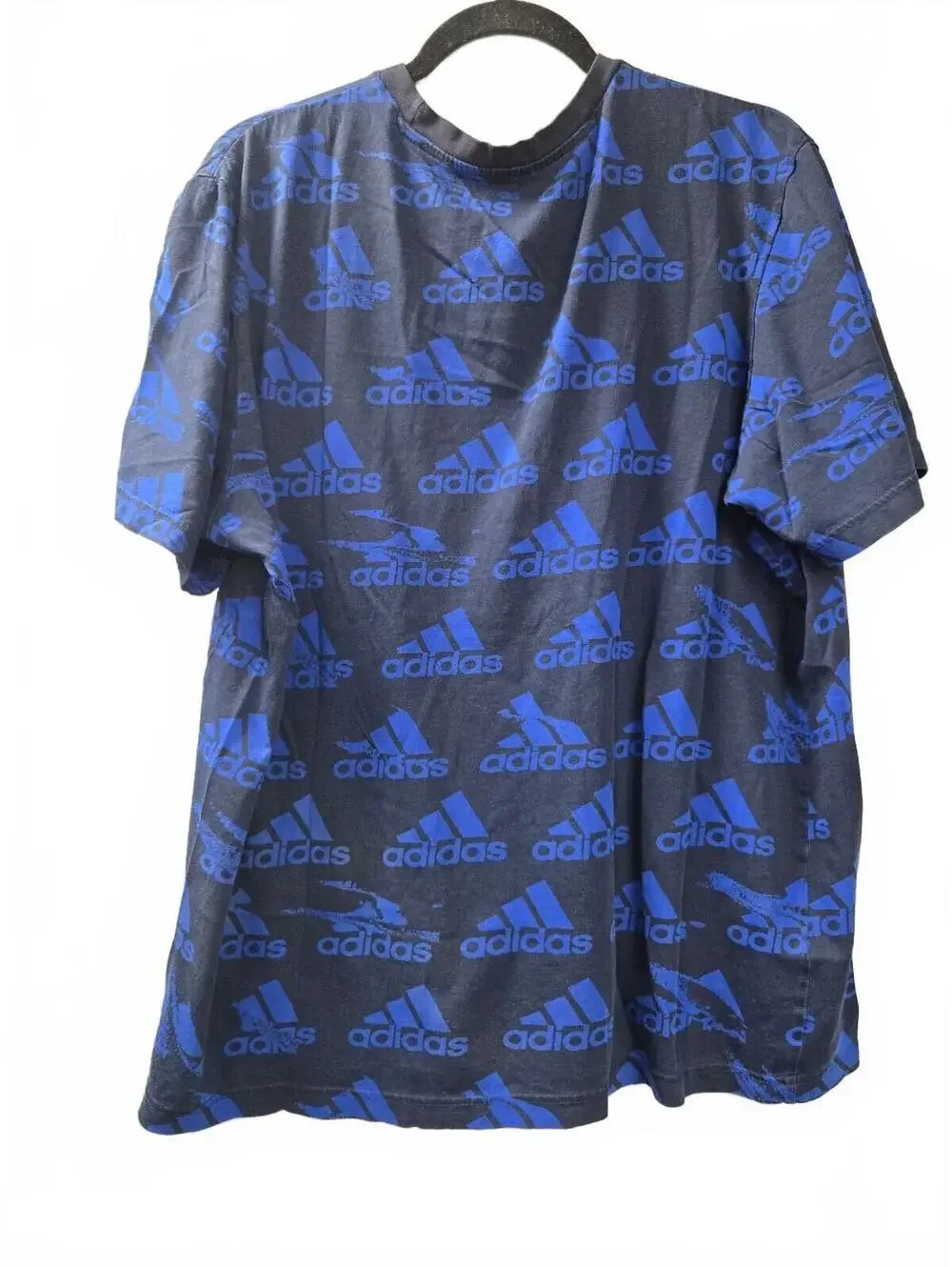 Adidas Blue and Black Logo Print T-Shirt Size L